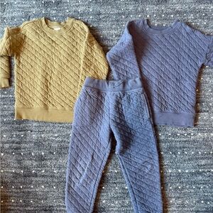 Hanna Andersson Quilted Sweatshirt and Jogger Set in Olive and Blue